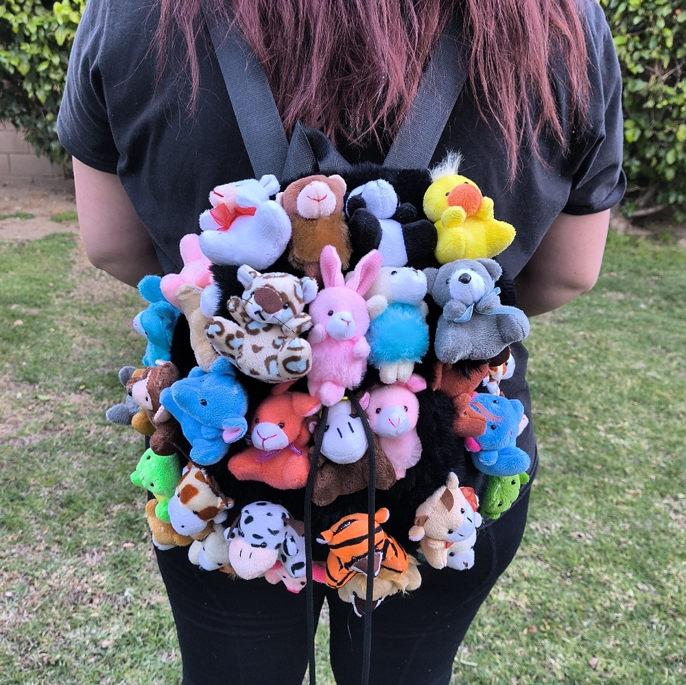 Healing My Inner Child | Kawaii Stuffed 3D Animal Black Plush Mini Backpack